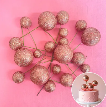 Decorative Ball Toppers | Glitter Rose Gold | 10pcs