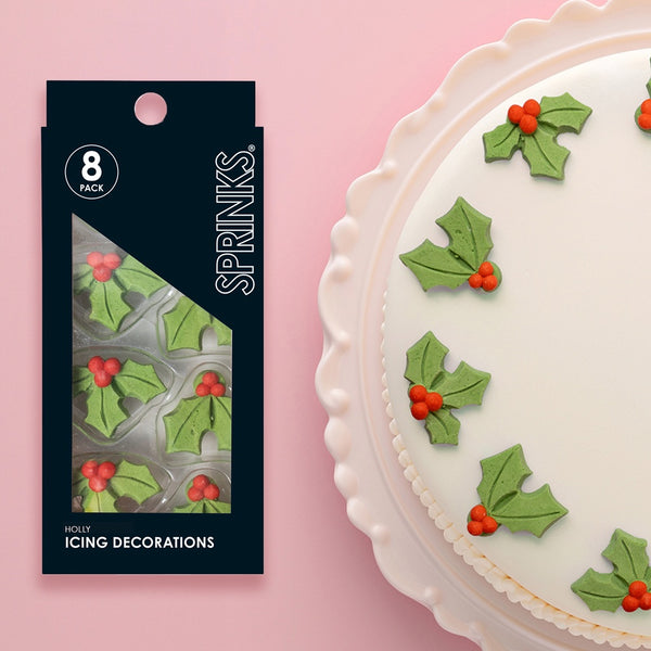 Christmas Holly Sugar Decorations | 8pcs